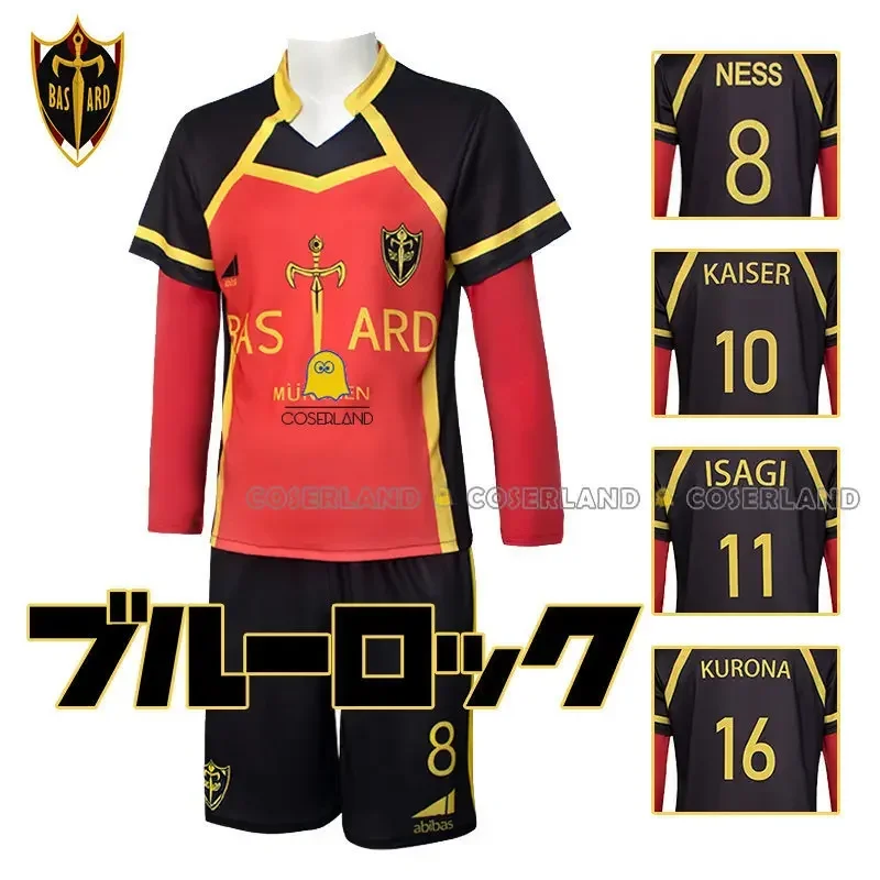 Coslan in Stock Anime Blue Lock Bastard Munchen Cosplay kostým Yoichi Isagi Red Uniforma futbalového dresu Kaiser Kurona Men