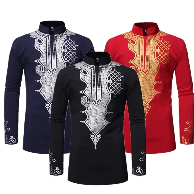 Coslan tradičný africký štýl muž dashiki dlhé slleve stánok Trend Trend Bazin Riche Dress Tlate
