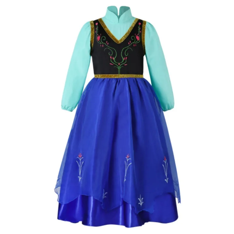 Cosplay 2024AUTUMN A ZIMA na Vianoce zamrznuté šaty Anna Princess Dress dlhý rukáv TLAČ