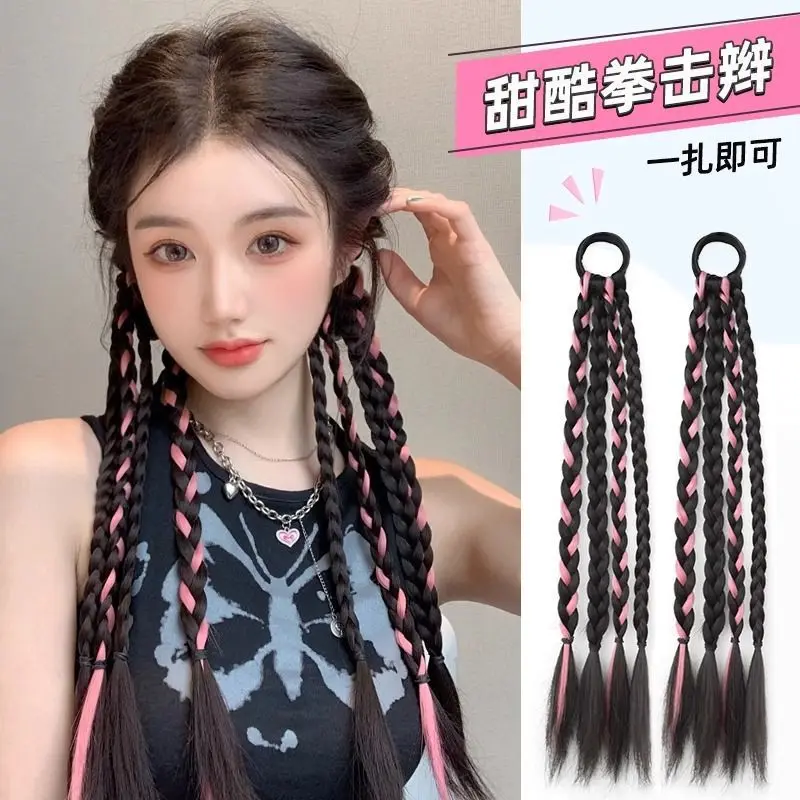Cosplay boxer Braid False cops fele ins Sweet cool double cop siet sieť červené horúce dievča zafarbené Twist Braid umelé vlasy Ponyta