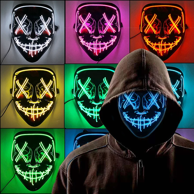 Cosplay el neon maska ​​Halloween neónová purge maska ​​Masque Masquerade Party Masky LED svetlo žiariacej hororovej masky žiara v tme