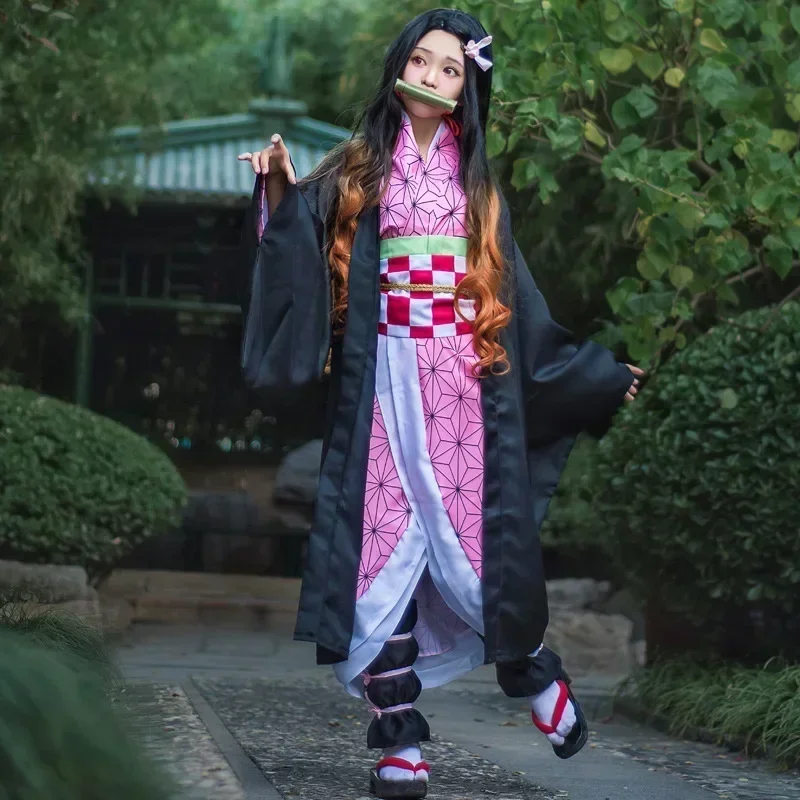 Cosplay kostým anime Satan Slayer Kimetsu no Yeyang Nevuko Kamado Nezuko Kimono Dámske halloweenské oblečenie Uniforma Parochňa