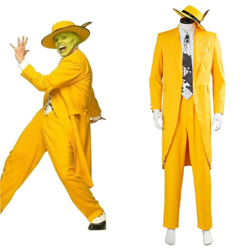 Cosplay Movie a televízia Maska Jim Carrey kostýmy nastavené unisex pre dospelých žltý oblek Uniformné oblečenie Halloween Carnival Dress Up Party NX6