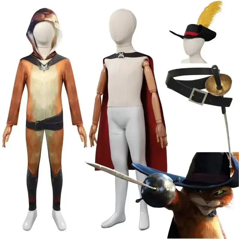 Cosplay Puss v topánkach Cat Cost Costume Belt Cosplys Sword Outfit Adspit Cosplay kostým Kids Kids Halloween Masguise kostýmy obleky