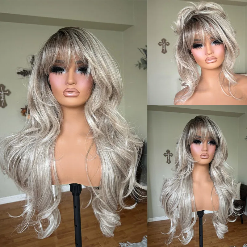 Cosplay čipka parochňa s treskami popola blondína čipky čelné parochne pre ženy Syntetická futura vysokokvalitná parochňa Futura na mriežke