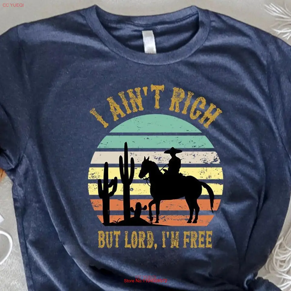 Country Music T košeľa nie som bohatý, ale pane, som zadarmo vintage amarillo do rannej tanky na západné dlhé alebo krátke rukávy