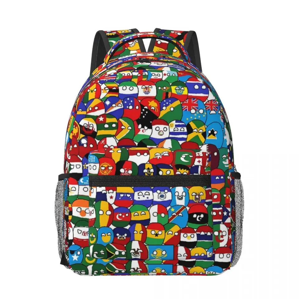 Countryball Student School Bookbag Canvas Daypack Elementary High College Travel Bags 17in