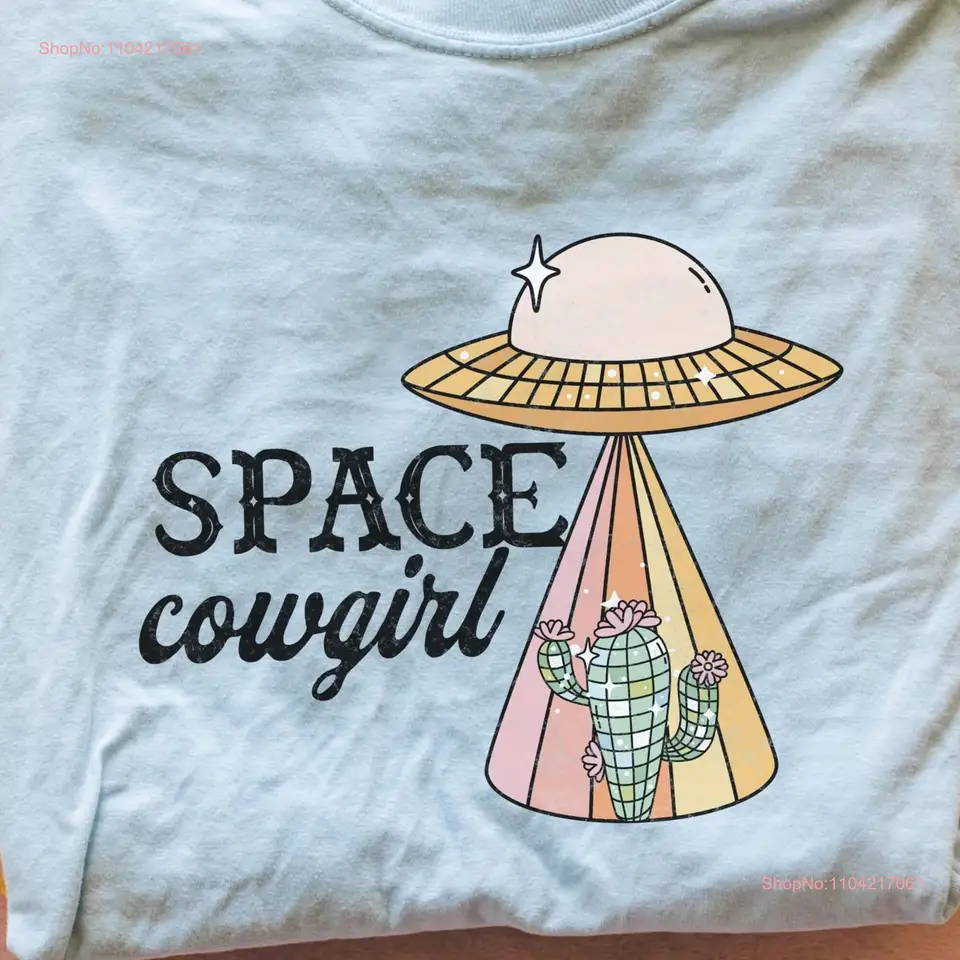 Cowgirl cudzí tričko UFO Minimalistický priestor mimozemský milenca košeľa dlhé alebo krátke rukávy