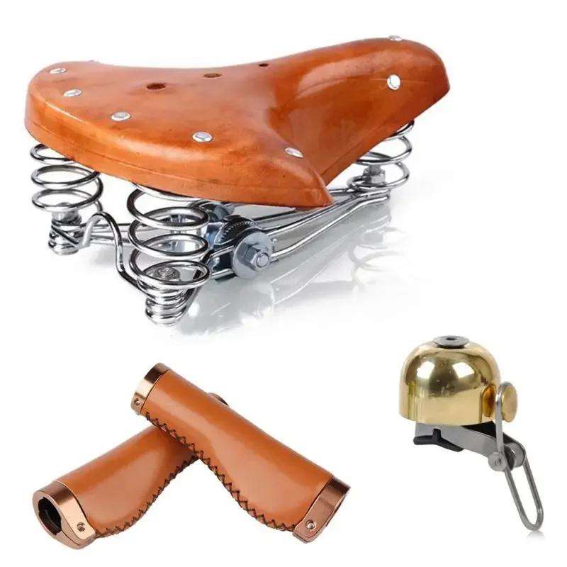 Cowhide Bicycle sedadlo retro vinobranie vodotesné bicykle sedlové sedadlo kože kožený vankúš Tri jarné sedlové príslušenstvo