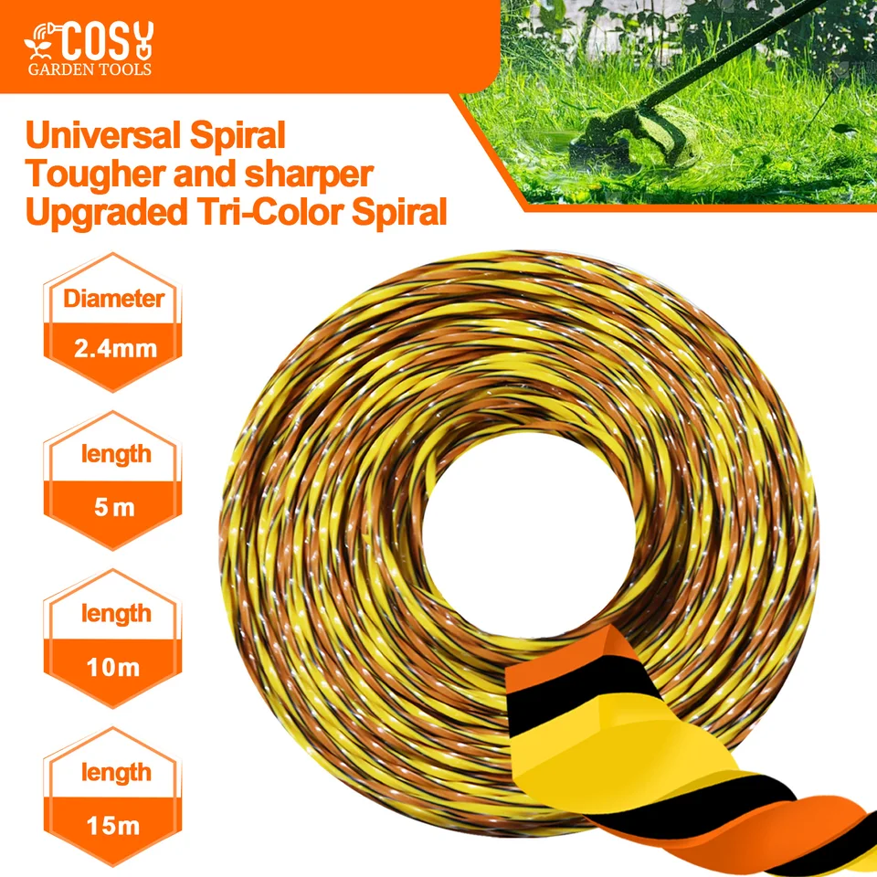 Cozy Tricolor Square Twist 15m/10m/5 m*2,4 mm trávniky Trusmer Line Nylon Grass Brush Cutter Lown Lawn kosačky Čepeľ Čepeľ hlavy