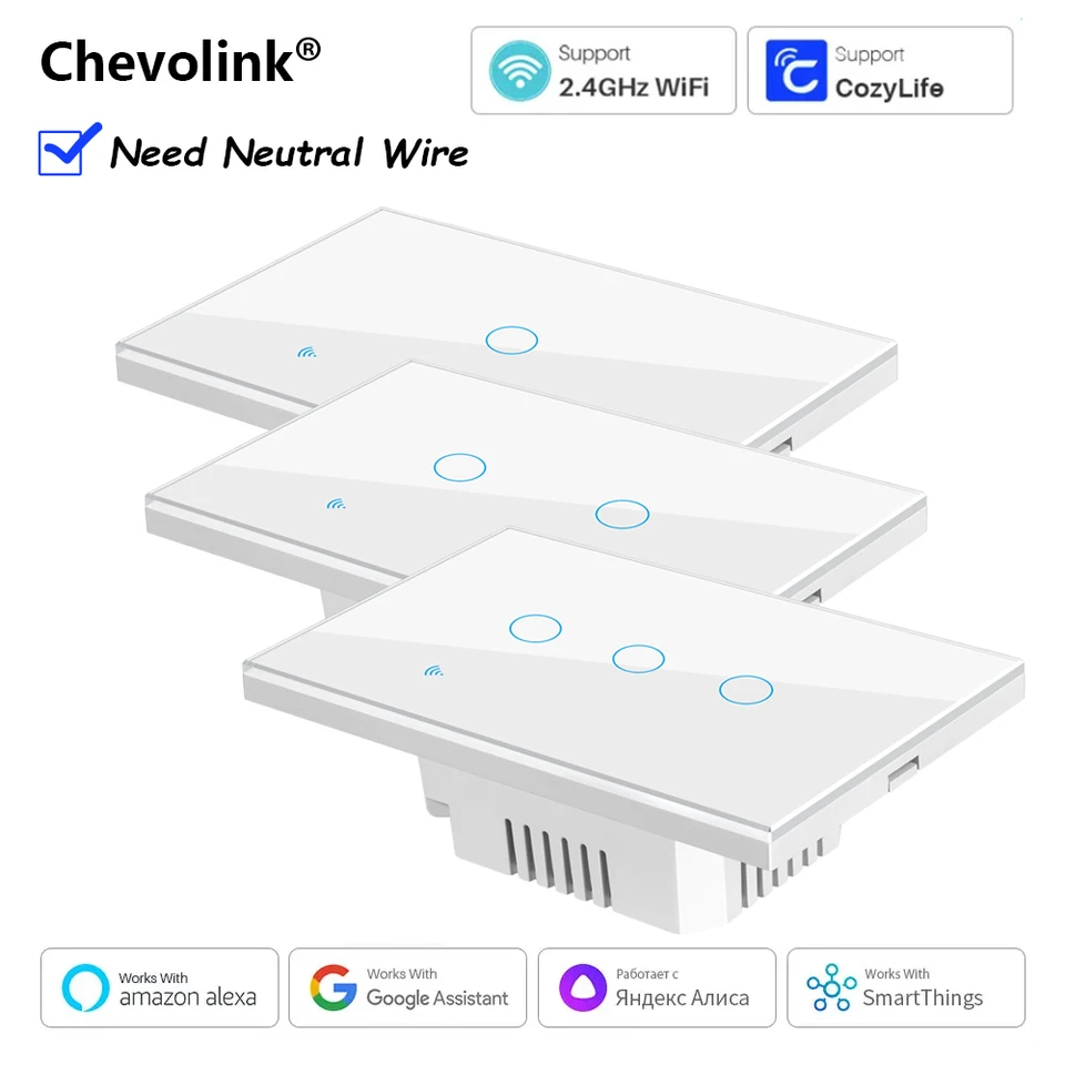Cozylife WiFi Smart Switch US Brazília Light Wall Touch prepínač potrebujete neutrálnu inteligentnú životnosť pracovať s Alexa Google Home 1/2/3 Gang