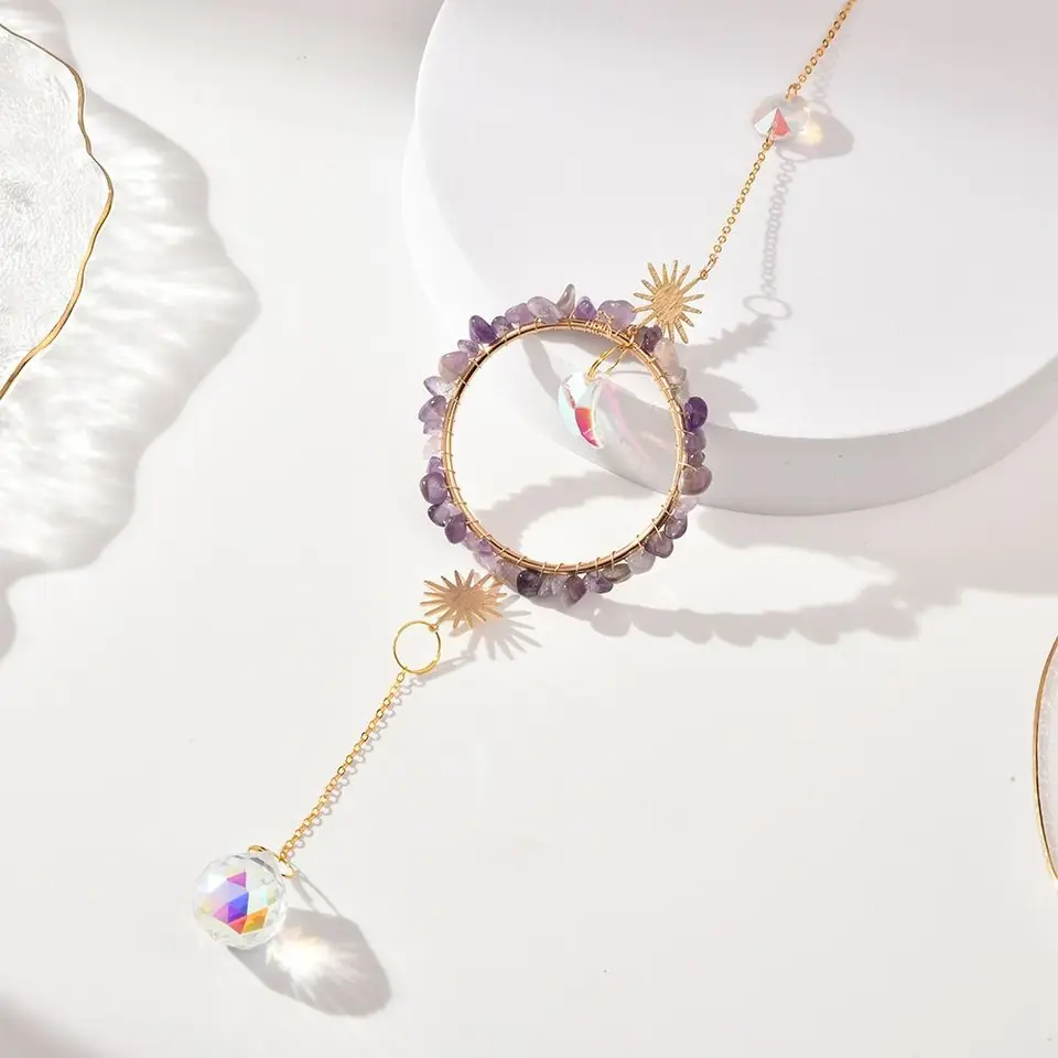 Craft Natural Sun Catcher Rotujúci kreatívny krištáľový prívesok visiaci novinka dúhová veterná stena