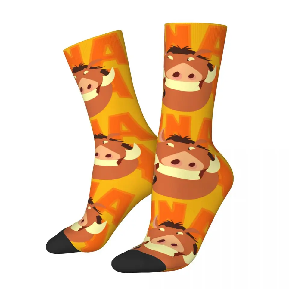 Crazy Compression Hakuna Matata Timon a Pumbaa Sock for Men Harajuku Disney ｠ Lion King ｠ Film Sladkless Crew Sock Casual