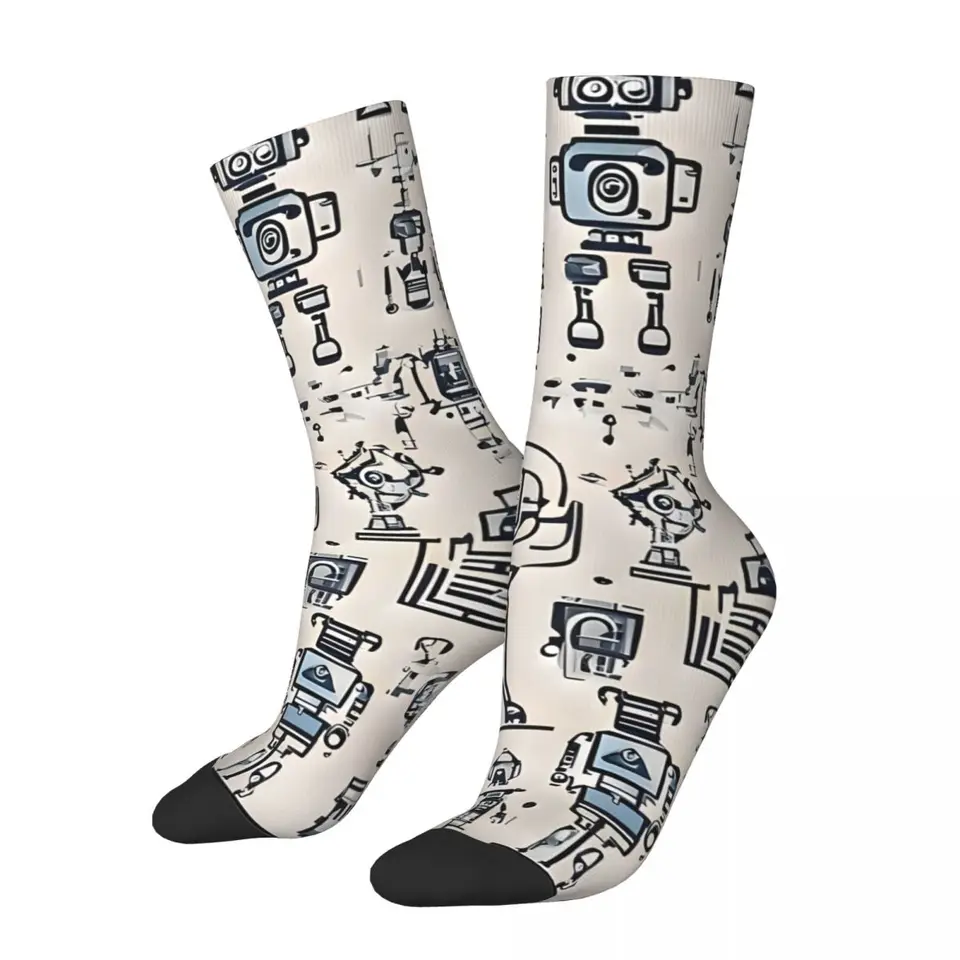 Crazy kompresná robotická tapeta (svetlo) ponožka pre mužov vintage kvalita vzoru posádka Sock Novinka