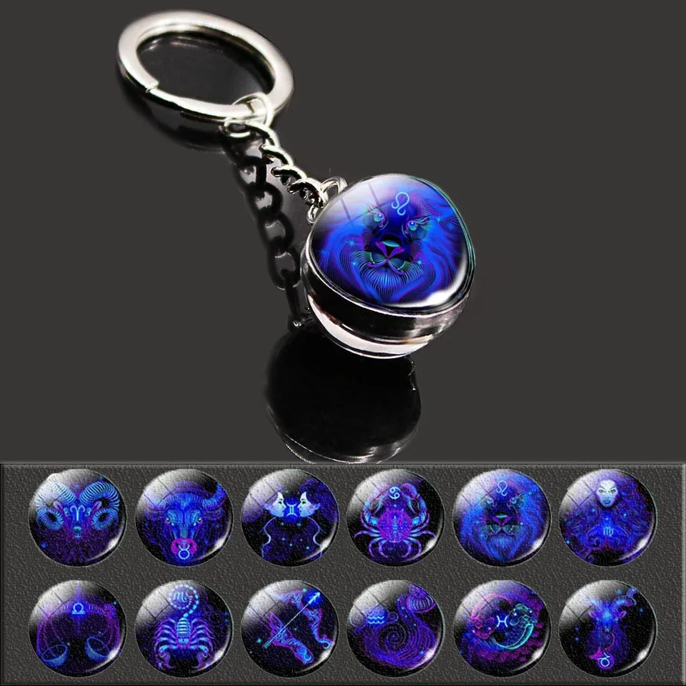 Creative 12 Constellation Keychain Glass Ball Metal Gift pre Peugeot 308 3008 307 207 208 508 2008 306 406 4008 5008 206 2008