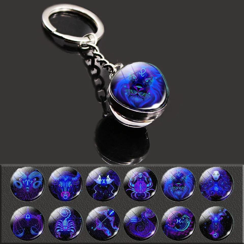 Creative 12 Constellation Keychain Glass Glass Ball Metal Gift pre Peugeot 308 3008 307 207 208 508 2008 306 406 4008 5008 206 408 407