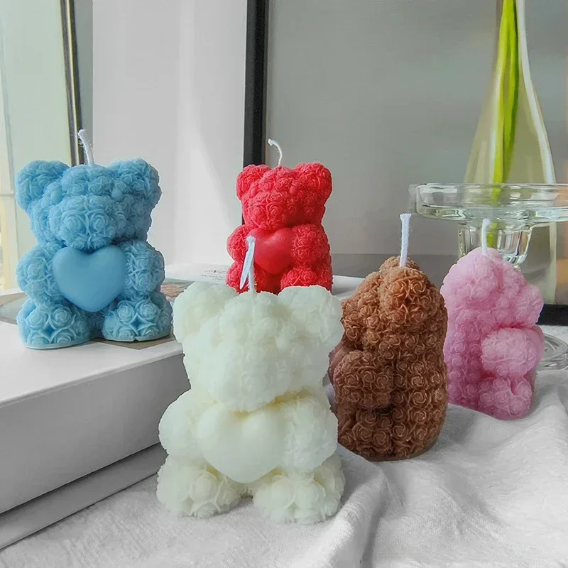 Creative 3D Rose Bear aromaterapeutické sviečky pre domácu dekoráciu Krásne voňavé sviečky Photography Festival festival domáce ozdoby