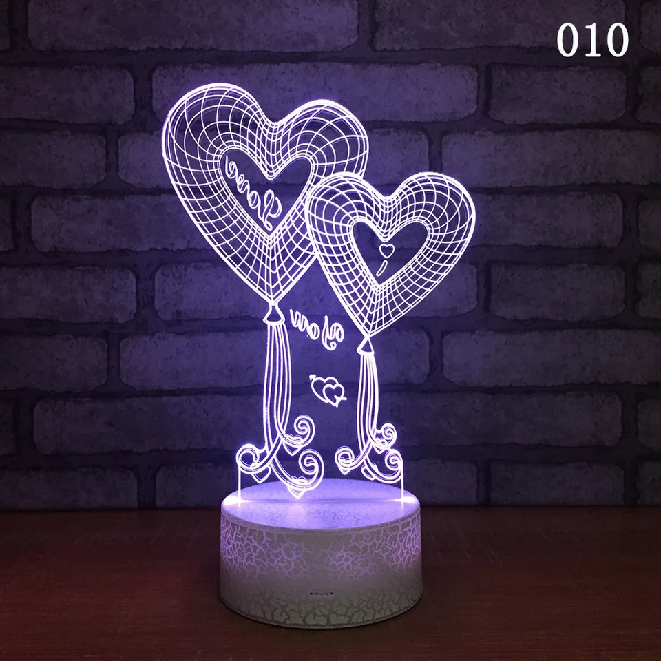 Creative Love Balloon 3D LED nočná lampa Sedemfarebná výbušná crack Atmosféra 3D svetlo Valentín Darček pre deti lampa
