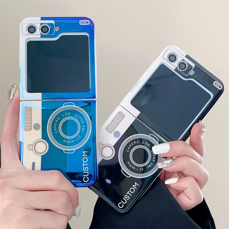 Creative retro fotoaparát telefón pre telefón Samsung Galaxy Zflip3 Zflip4 Zflip5 Zflip6 Hard PC zadný kryt pre zflip6 puzdro shell