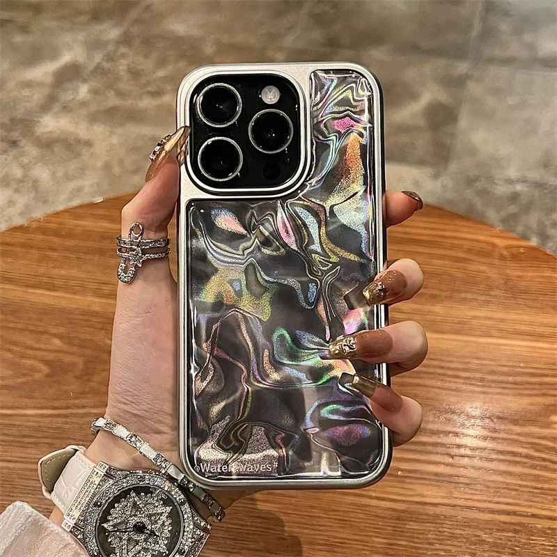Creative Water Texture Laser Telefón puzdro pre iPhone 16 15 14 13 12 Pro Max Plus 11 Gradient Aurora Electroplated Soft Cover Darček