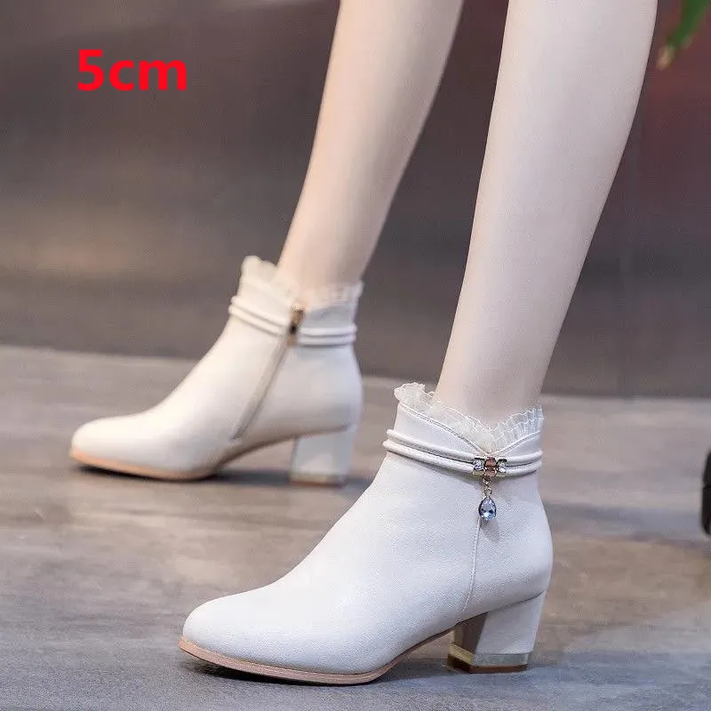 CRESFIMIX Zapatos de Mujer Women Classic Round Toe Black Pie Krátky členkových topánok pre jesennú dámu zimné béžové topánky A9201