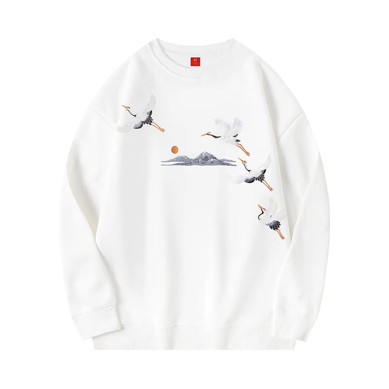Crewneck Sweenshirt Vintage vyšívané mikiny Men Ženy Čínske žeriavové mikiny pullover bavlní
