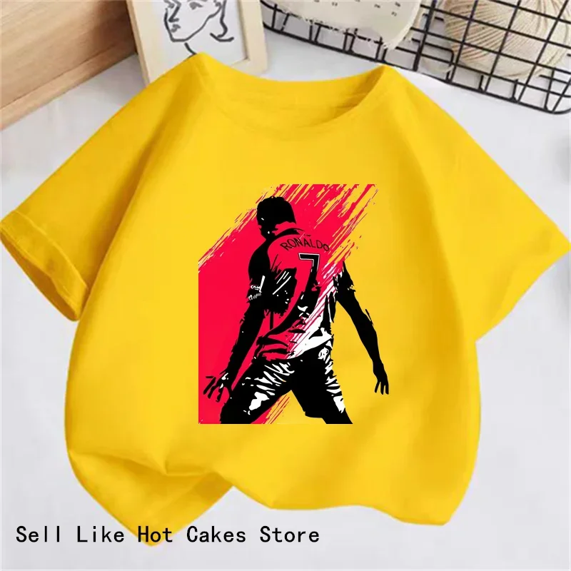 Cristiano Ronaldo 2024 Summer Fashion Nové tričko Futbalová hviezda Casy Round Crck Boy tlač krátky rukáv Hip Hop Kids Tričko
