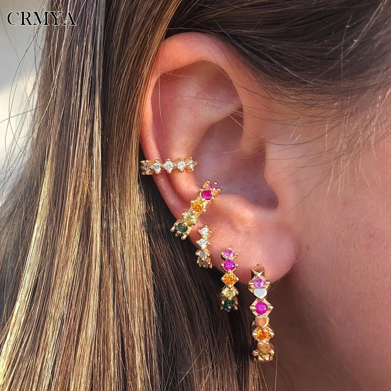Crmya zlato striebro naplnené náušnice pre ženy Farba Cz Zirkón Kruh kruhu uši Piercing Piercing Stud Stud 2022