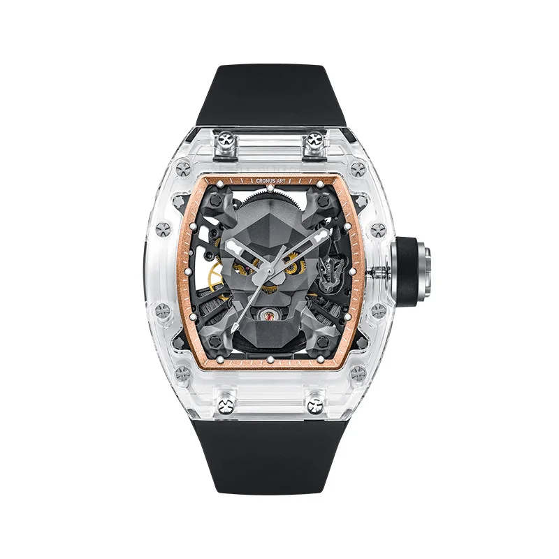 Cronusart Men Automatické hodinky 50 mm luxusné tonneau Mechanické náramkové hodinky Sapphire Case Luminát