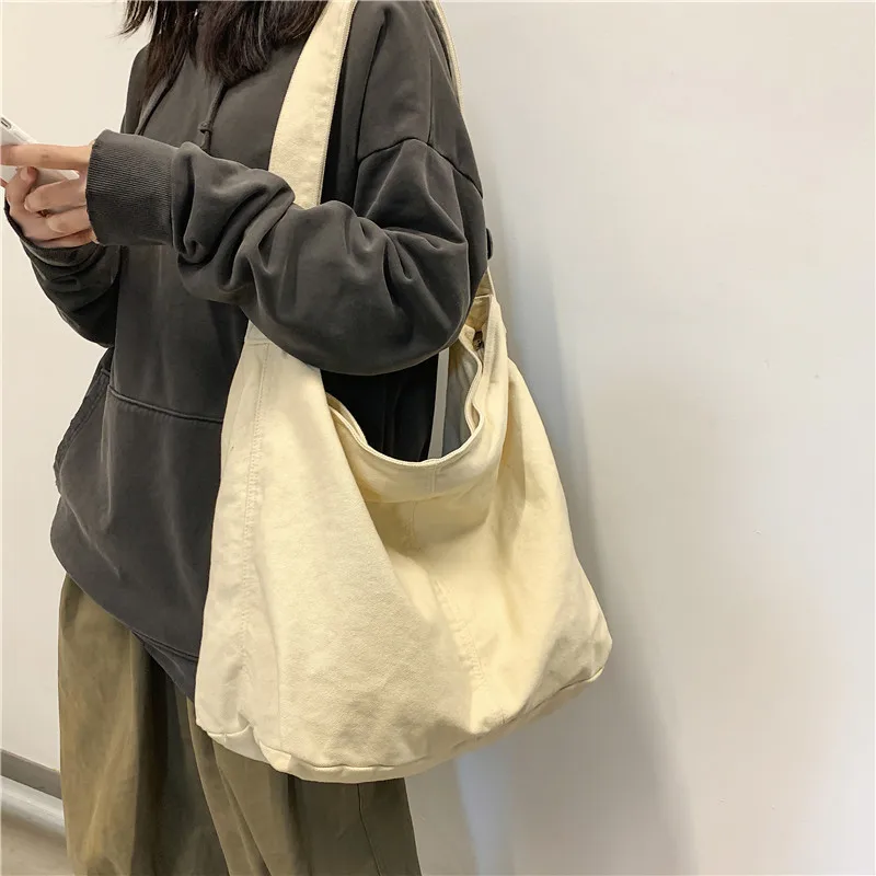 Crossbody Bag Female College Student Class Bag Žena s dvoma použitím v štýle japonského štýlu veľkú kapacitu čisto farebné plátno ...