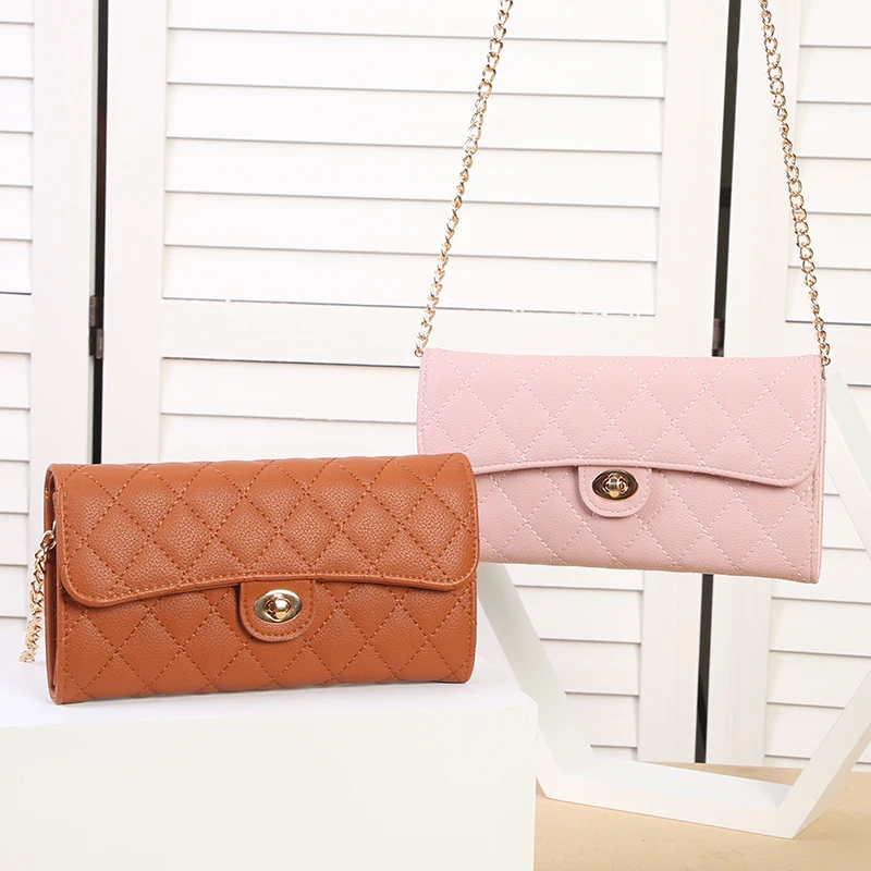 Crossbody Chain Bag Vyšívaný závit Diamond mriežka vrecko na plece neformálne veľkú kapacitu Multi karta mini nulová peňaženka