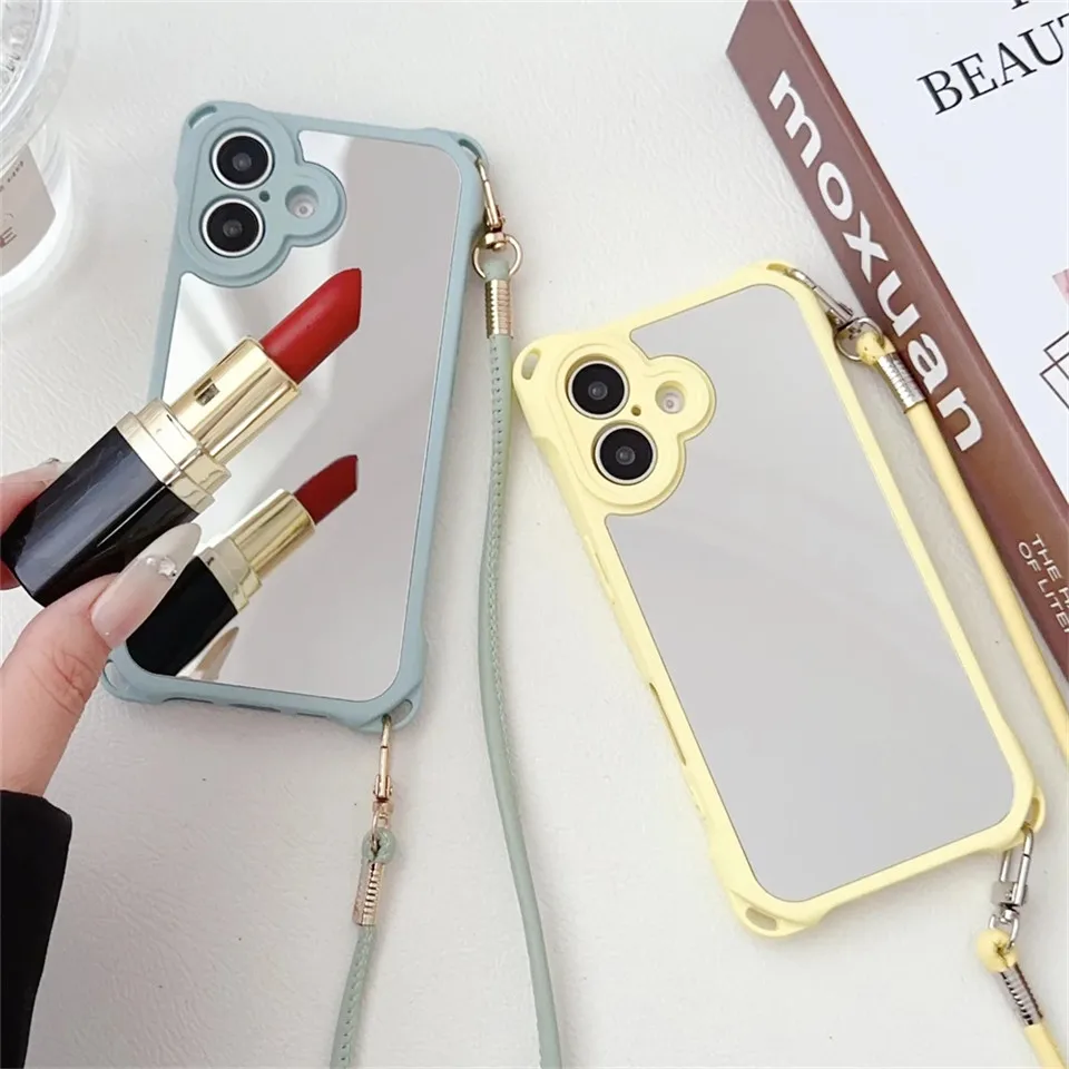 Crossbody Lanyard Cord Solid Make -Up Pase pre iPhone 16 15 13 12 11 14 Pro Max Plus Plus Ochrana fotoaparátu