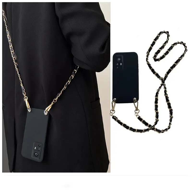 Crossbody Lanyard Liquid Silikone puzdro pre Xiaomi Mi 12T 11T 10T Pro 13 12 11 Lite 4G 5G NE 12S 10 11LITOVÝ Kovový reťazový kryt kovového reťazca