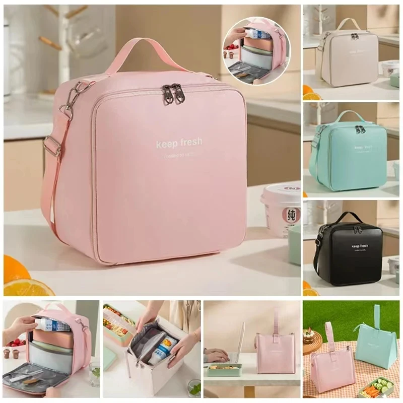 Crossbody vodotesné obedové tašky Pu kožené jedlo piknik obedné krabica izolované ženy chladnejšie tašky ľadové balenie nápojový nosič tepelna taška