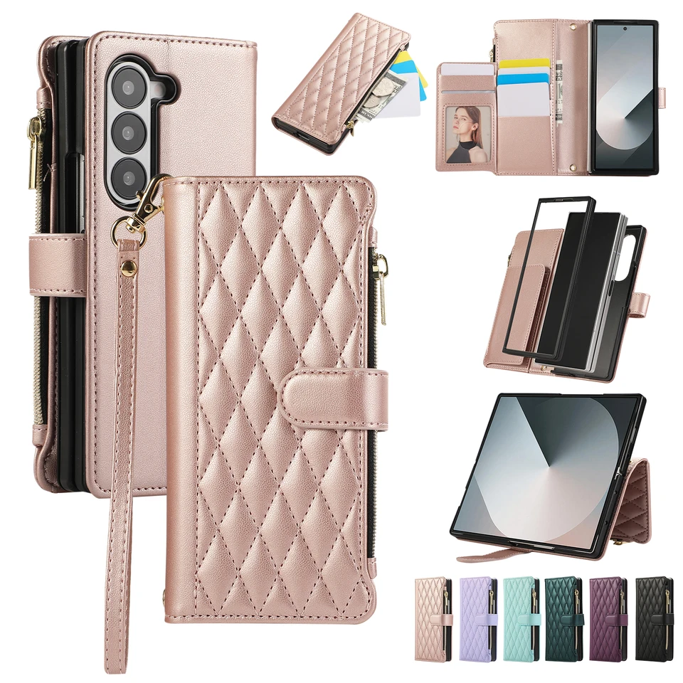 Crossbody Zipper Card Solt voňavá kožená peňaženka puzdro pre Samsung Galaxy Z Pklad
