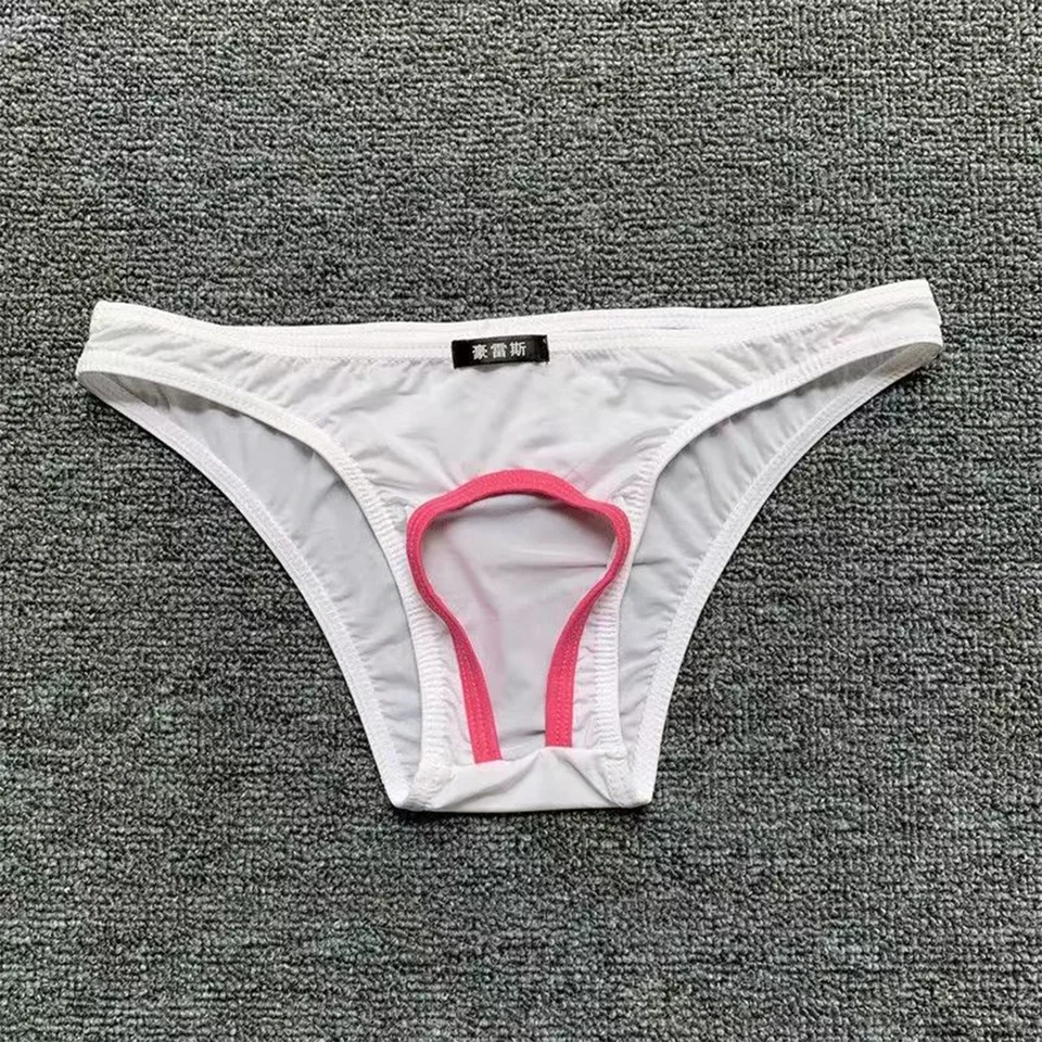 Crotchless Men Slifs jedinečný dizajn sexy diera spodná bielizeň móda nízky pás erotické nohavičky Vysoko kvalitné nylonové spodky Rýchle posielanie