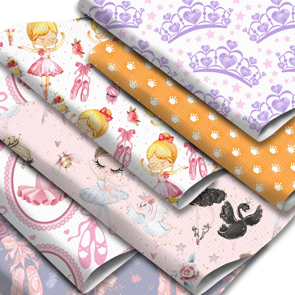 Crown Girls Syntetická kožená tkanina koruna Bowknot Balet tlačený faux kožené listy 20x33cm pre domácich náušníc remeslá