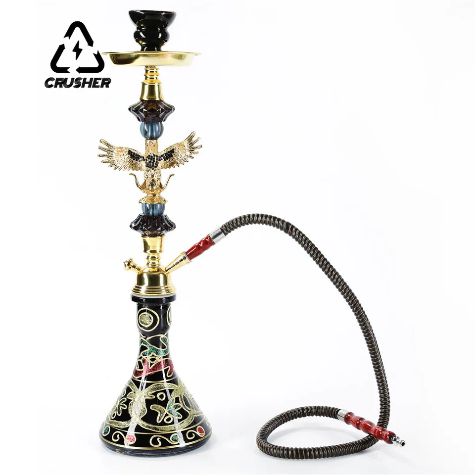 Crusher Glass Shisha Set s textúrovanou fľašou s vodou Chicha misa s jednou hadicou Hoseaah Hoka Kompletné doplnky Narguilhe HookAh
