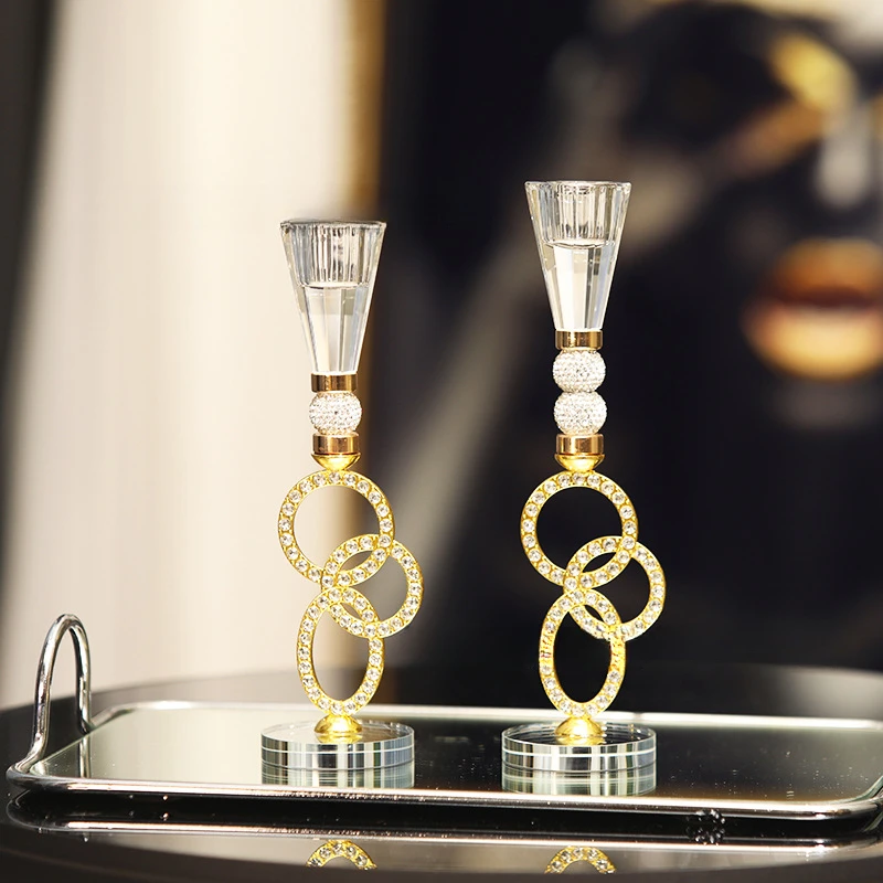 Crystal Candlestick Metal Rings Držiteľ svietni