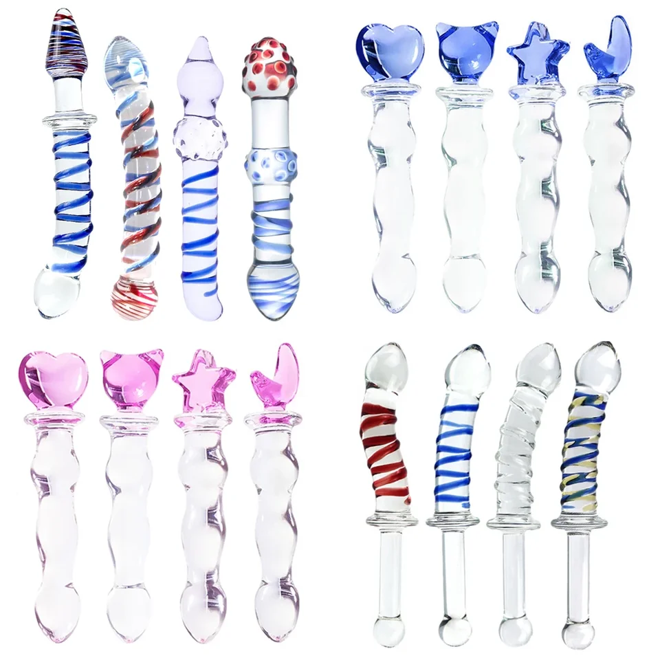 Crystal Glass Dildos Realistické dildo penis sklenené korálky g-spot análny zadok erotické pohlavné hračky pre ženy