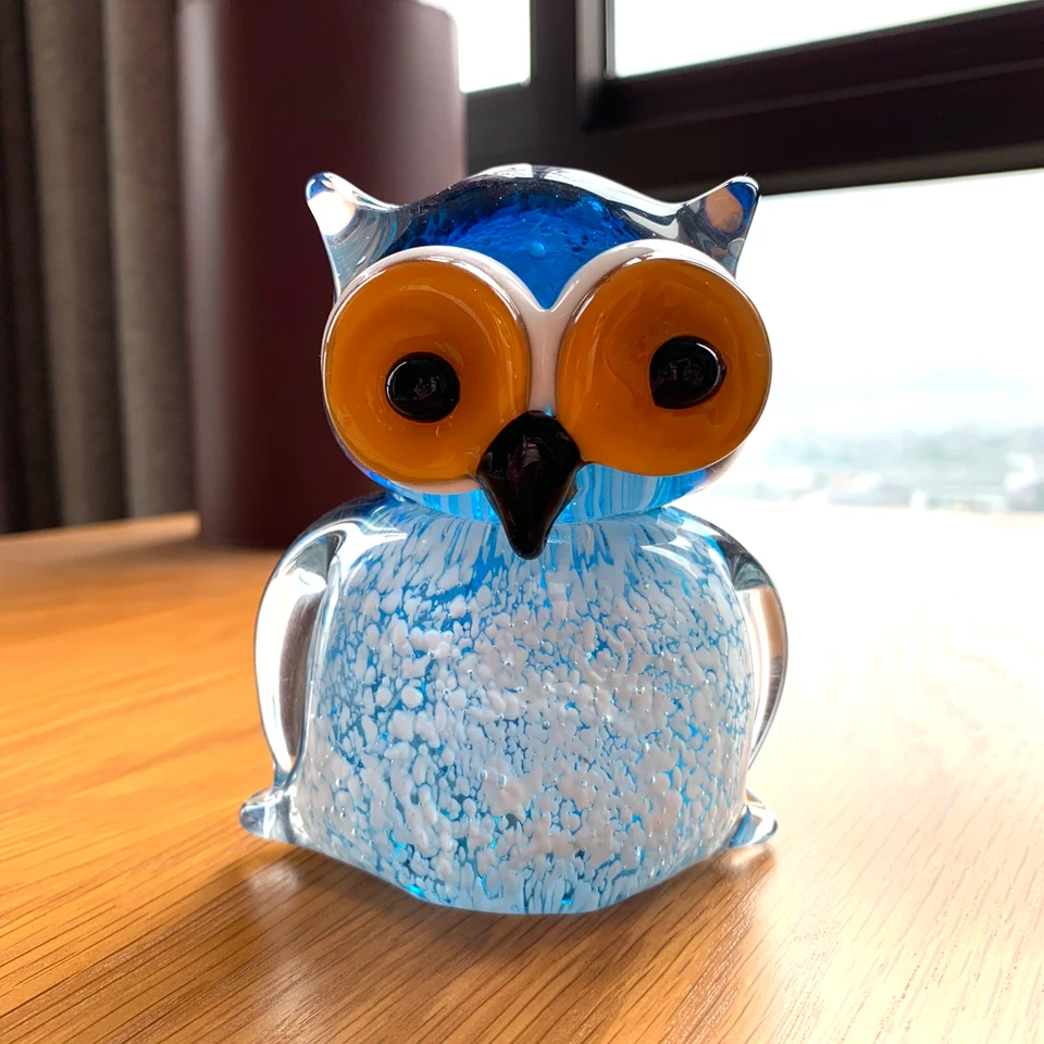 Crystal Owl Animal Figurins Glass Ručne fúkané vtáčie ozdoby Domáce dekorácie Sochy doplnky papierová váha dekor vianočný darček