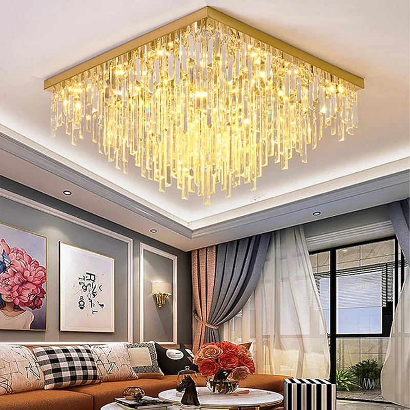 Crystal Square stropné svetlá nové zlaté lampy Moderné Plafonnier LED osvetlenie pre obývaciu izbu luxusné lustry domáce dekorácie Luminaria