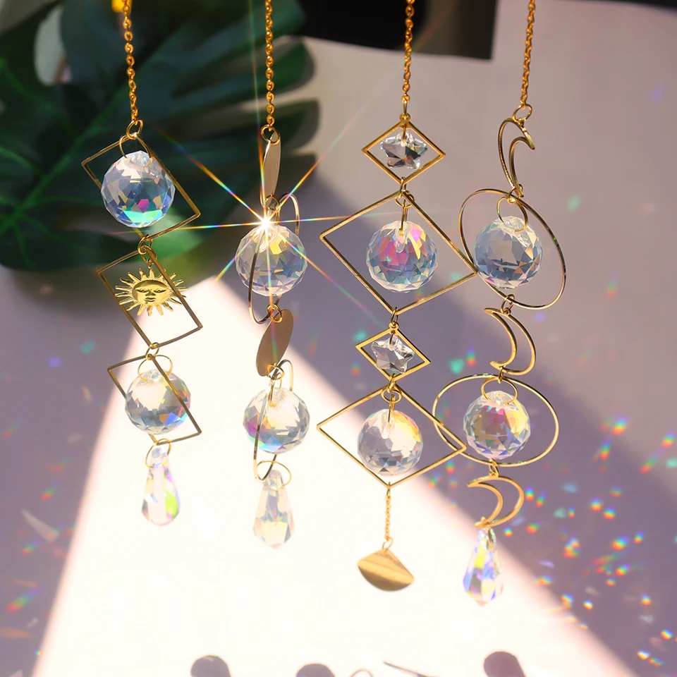 Crystal Star Hexagon Diamond Diamond Prisms Sun Catchers zavesenie dúhového prenasledovateľa pre okenné opona prívesok veterné zvonkohry
