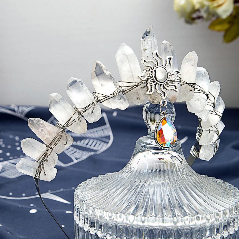 Crystal Tiaras Žena Sun Crown Water Drops Pendant Hair Accessories Princess Headband Headar Nedesa