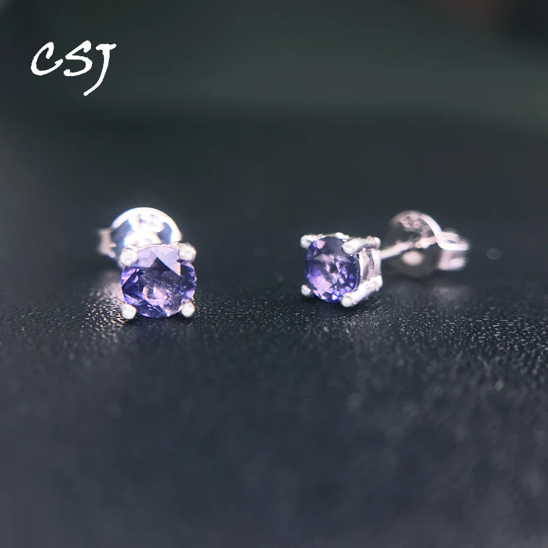 CSJ Slim Natural Iolite Stud náušnice 925