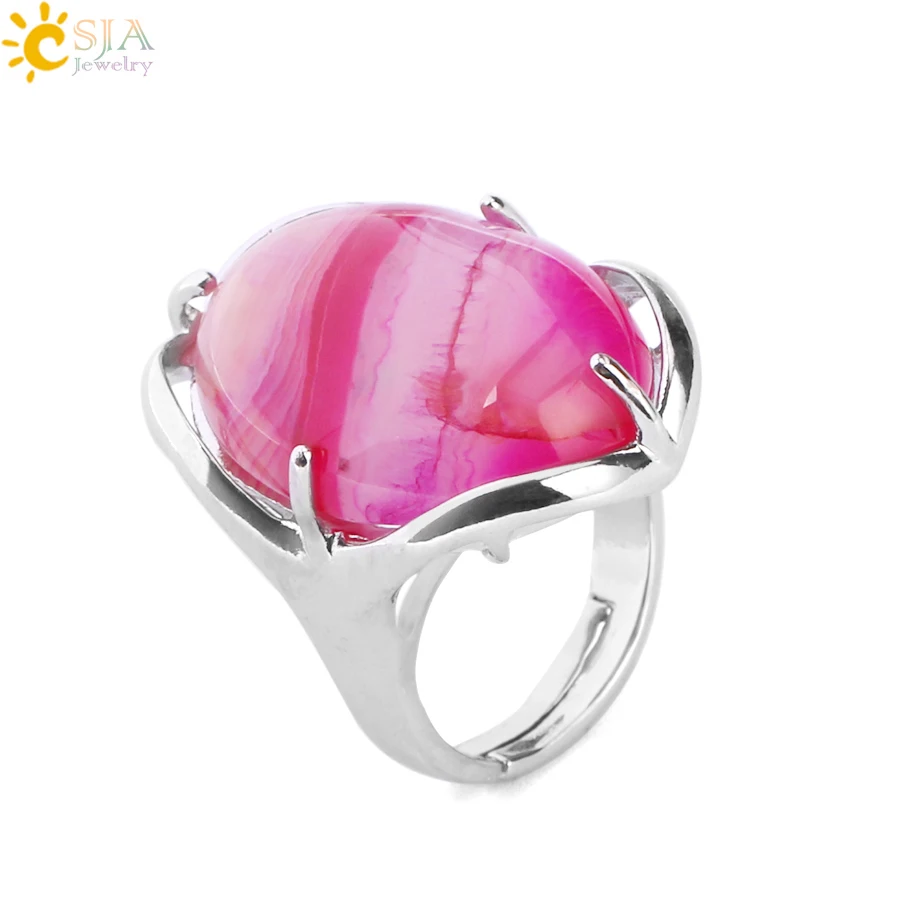 CSJA Natural Gem Stone Oval prsteň prsteň Ženy Reiki čakra liečivý bod Ruž