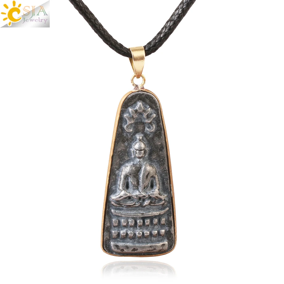 CSJA Thai Buddha náhrdelník pre mužov Ženy Amulet prívesky Spirit Vintage Round Round Pendant Vyhlásenie náhrdelníkov Amuletos šperky S943