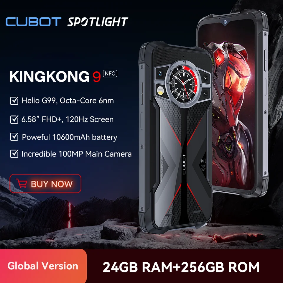 Cubot Kingkong 9, Helio G99, 120Hz 6,583-palcová obrazovka, robustný smartfón, 24 GB RAM (12+12 GB), 256 GB ROM, 100MP fotoaparát, NFC