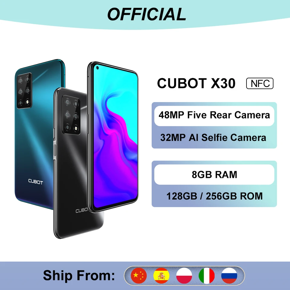 CUBOT X30 8GB Smartphone 48MP Päť fotoaparátu 32MP selfie NFC 256GB 6.4 