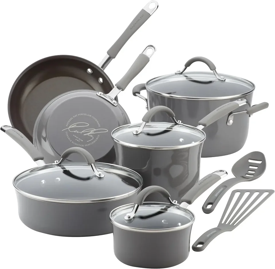Cucina nonstick kvetináče a panvice, 12 kusov, morská soľ šedá